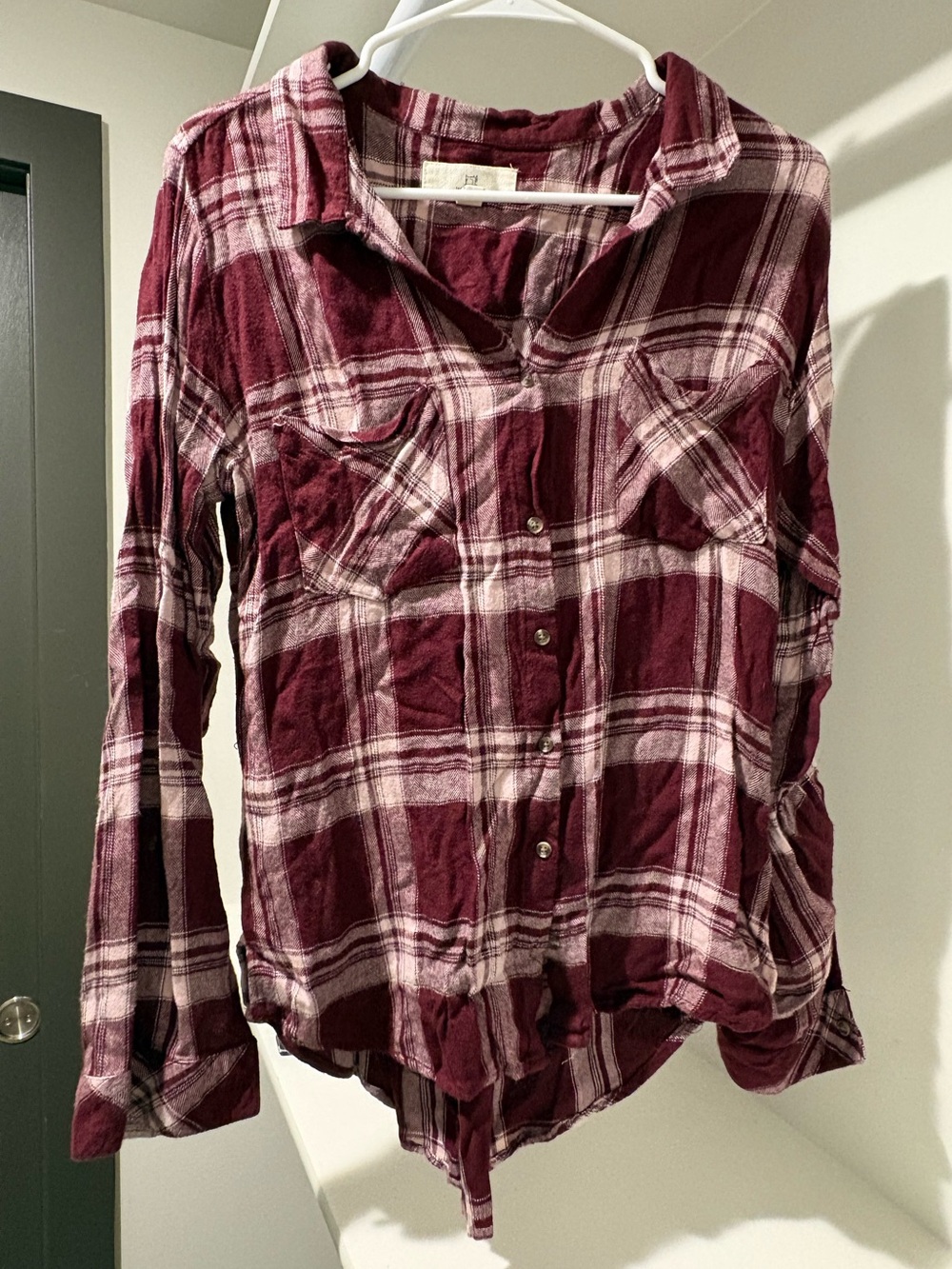 Women’s Maroon Plaid Button-up Shirt